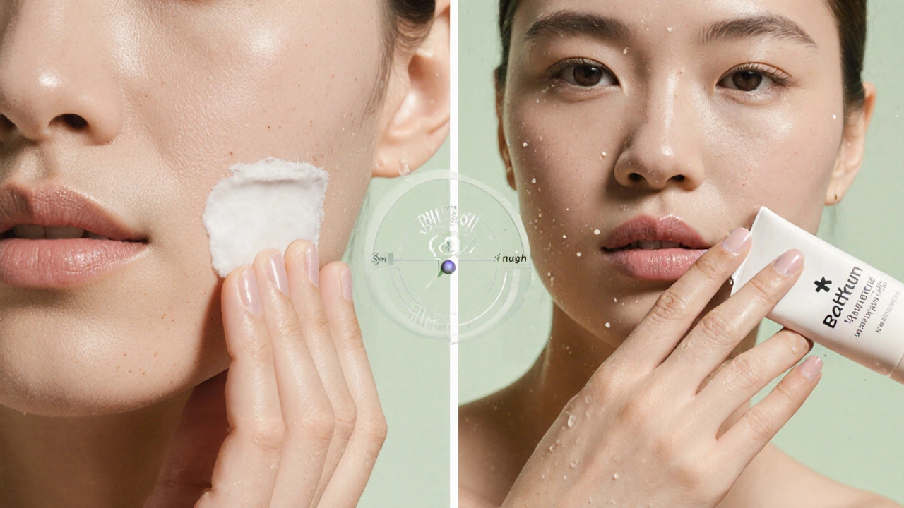 Close‑up of hand applying moisturizer then primer on a cheek.
