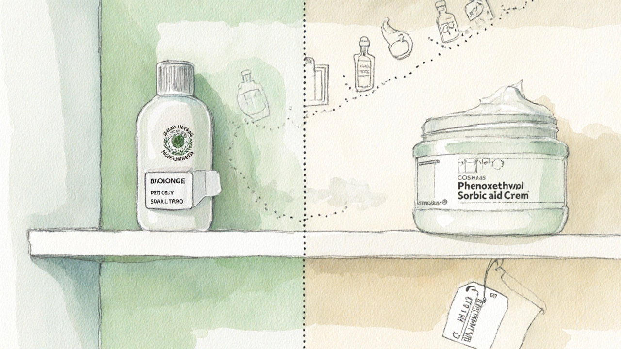 Watercolor split scene showing USDA and EU organic products with their allowed additives.