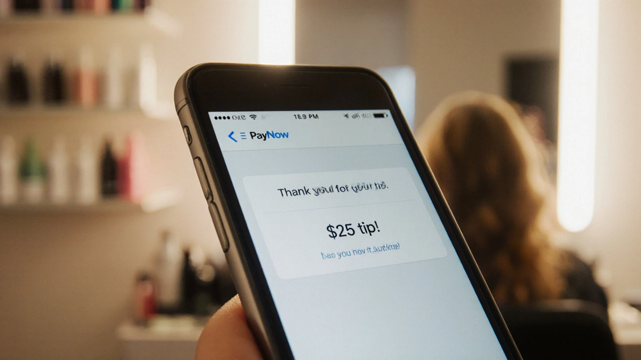 Smartphone showing a digital tip notification sent to a hair stylist.