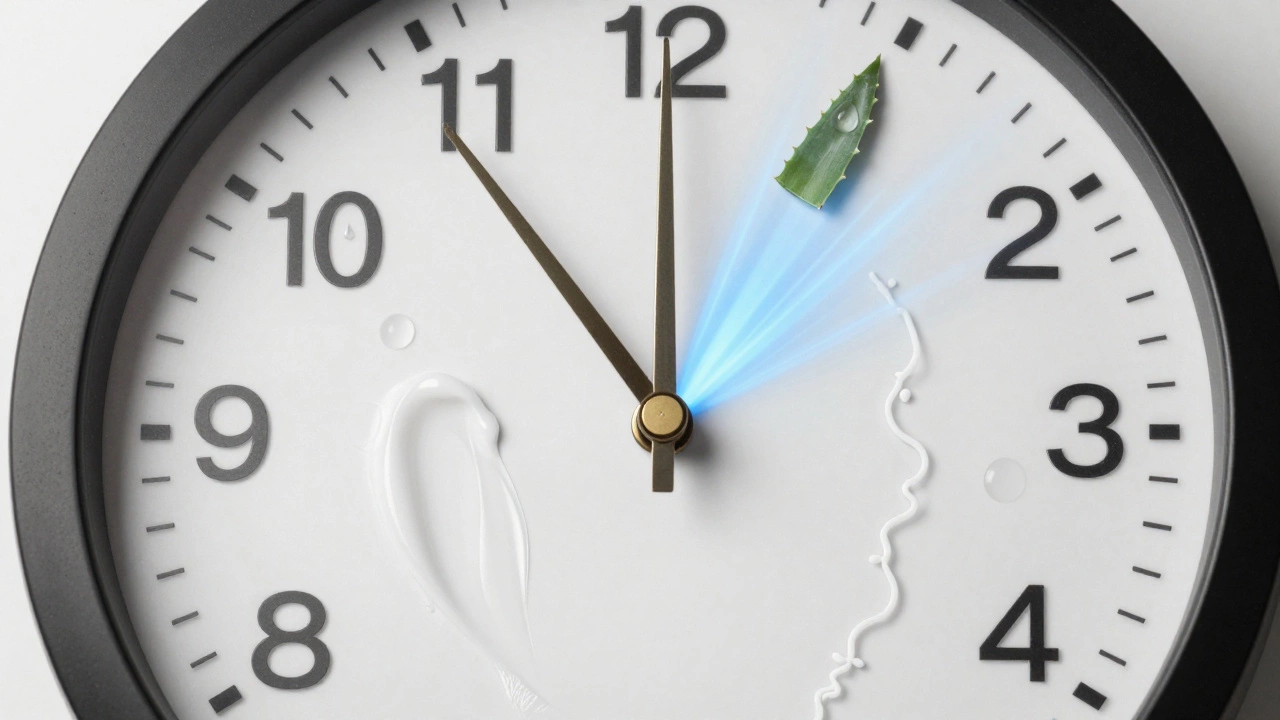 Conceptual clock with skin renewal symbols and facial treatment icons surrounding it.