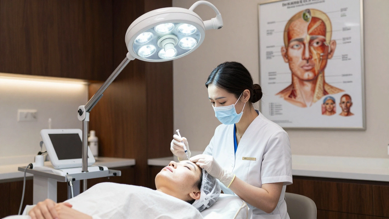 Cosmetic injector administering Botox with precision in a professional clinic environment.