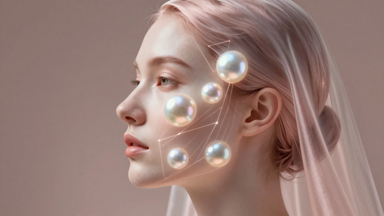 Conceptual profile of a face showing different zones of skin lifting and volume