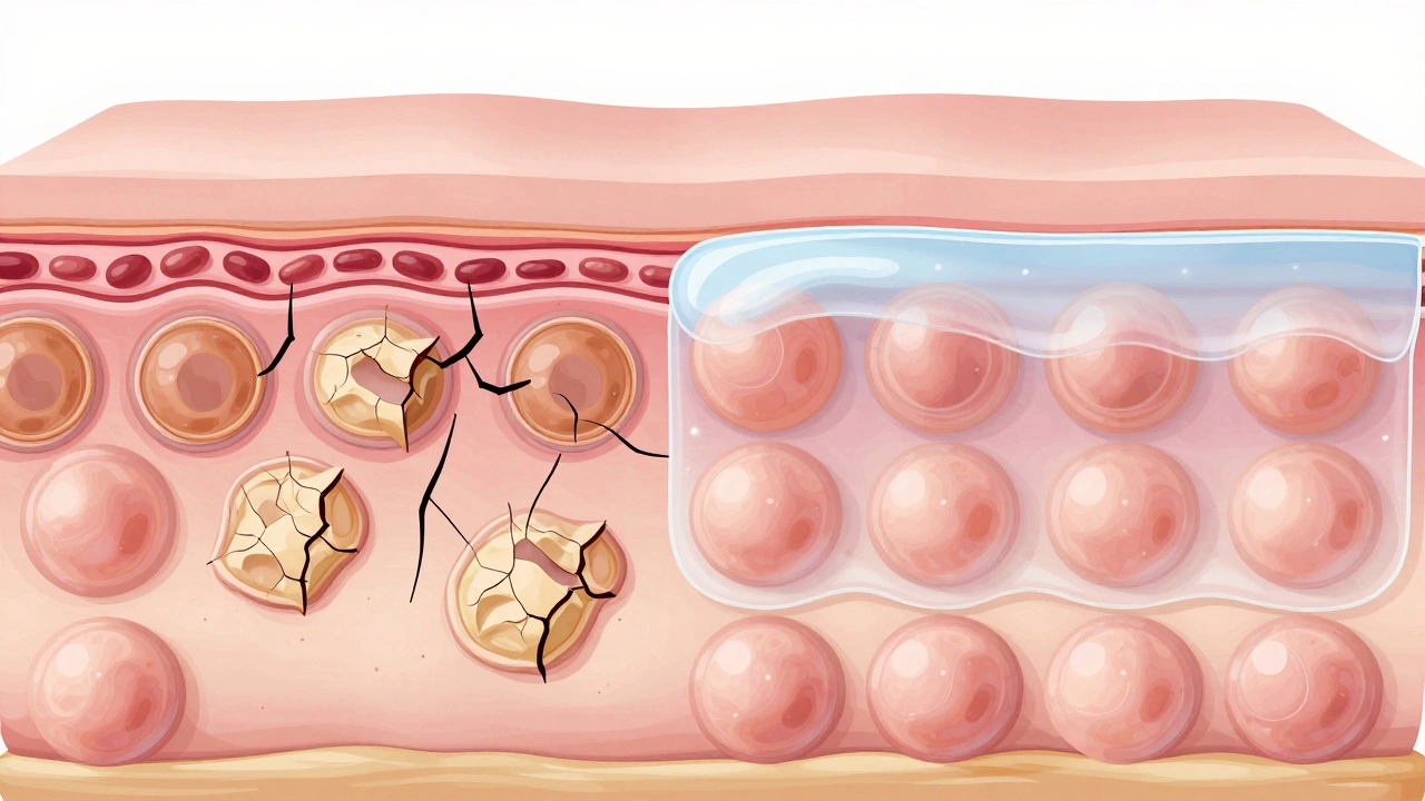 Diagram showing how petroleum jelly seals moisture in skin layers