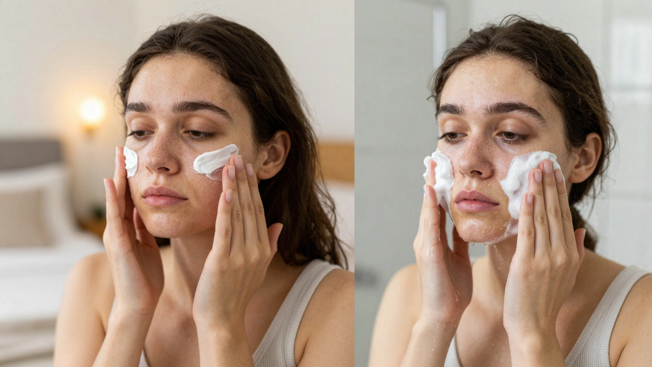 Two people using different CeraVe products suited for their specific skin types.