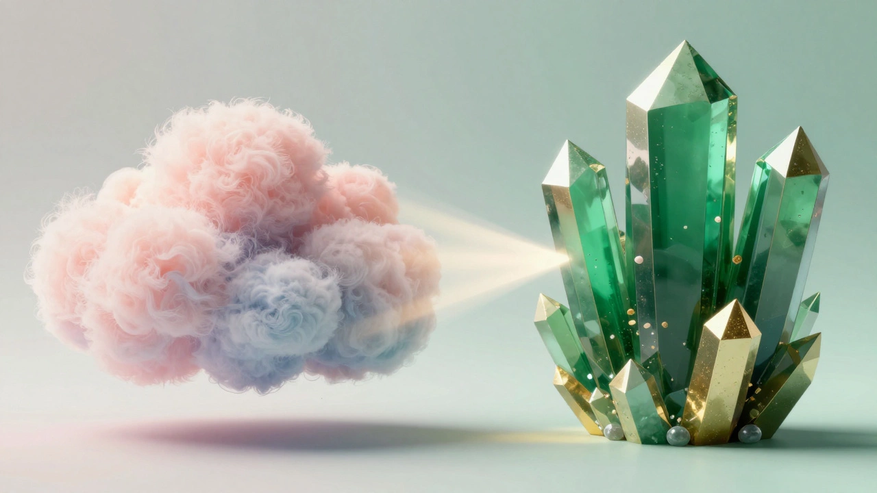 Conceptual art contrasting soft OTC textures with dense, crystalline professional actives