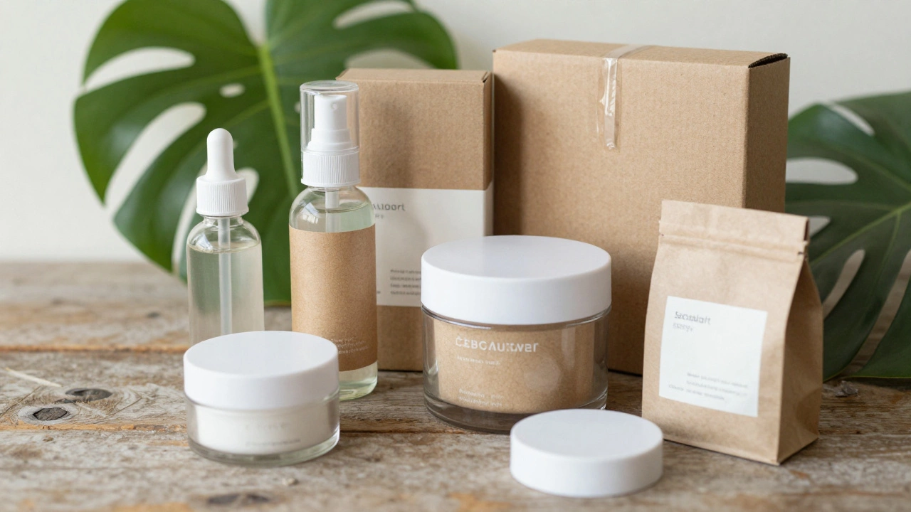 Eco-friendly beauty packaging with refillable containers and plants