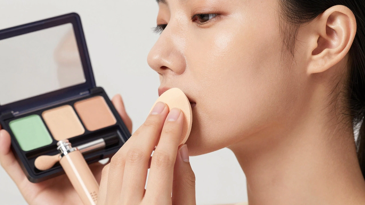 Close-up of foundation being blended with a beauty sponge