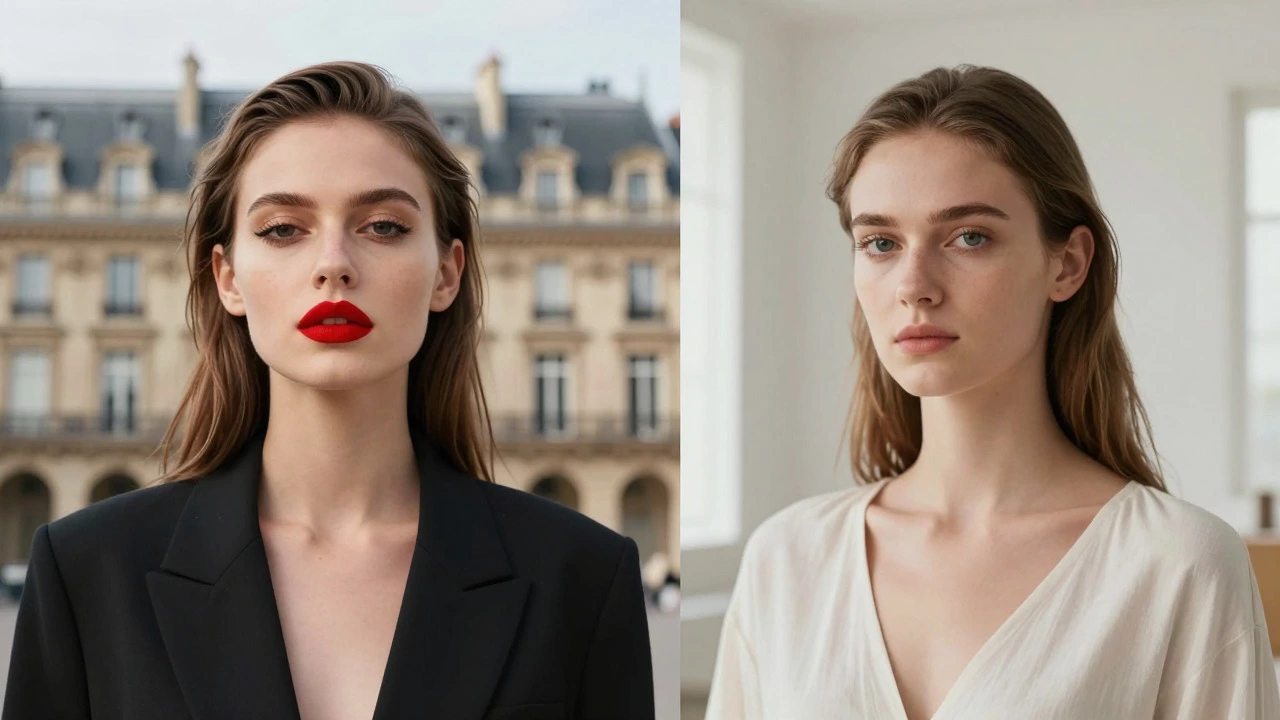 Contrast between Parisian red lip style and Scandinavian natural look