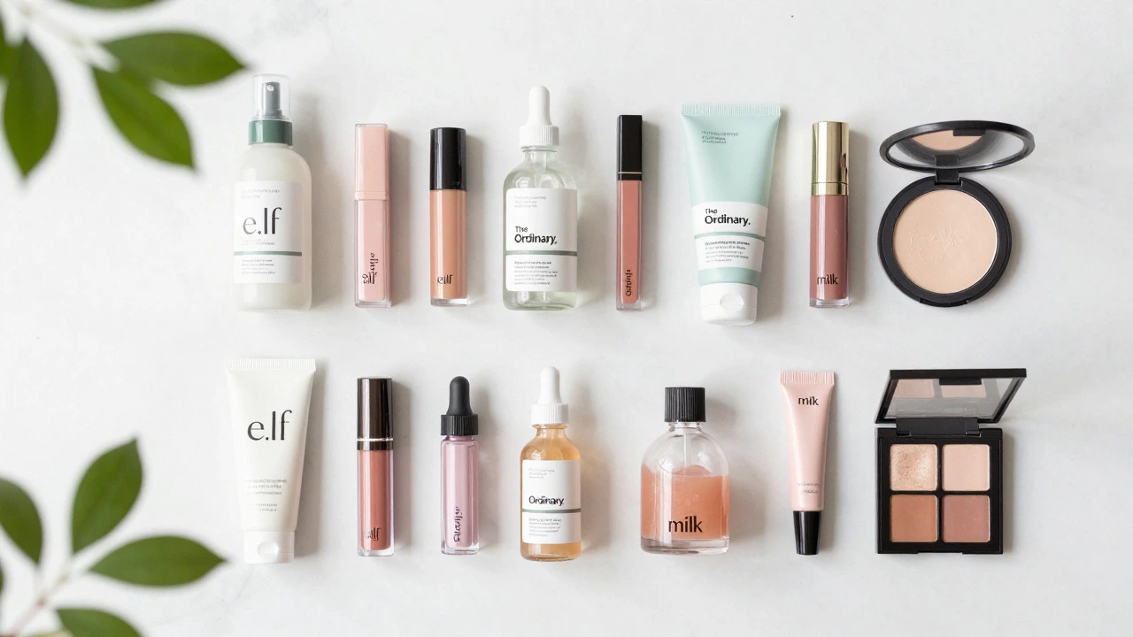 Flat lay of various cruelty-free beauty brand products
