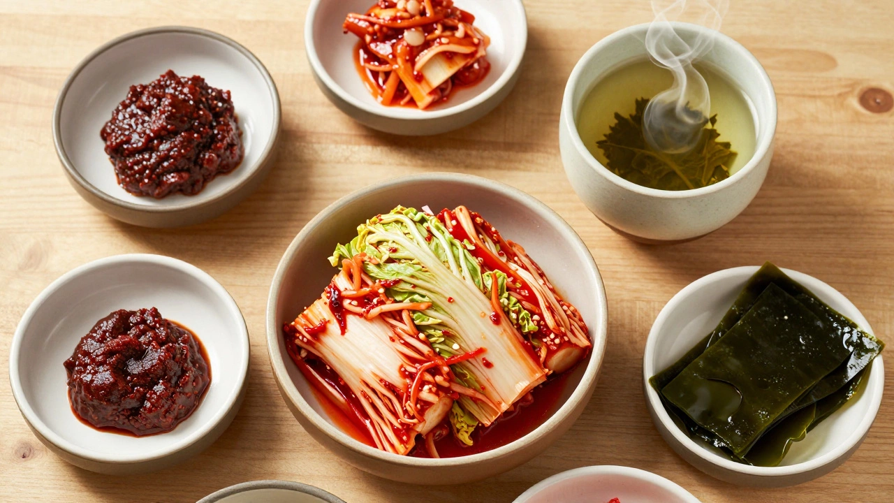 Korean fermented foods like kimchi and green tea for skin health