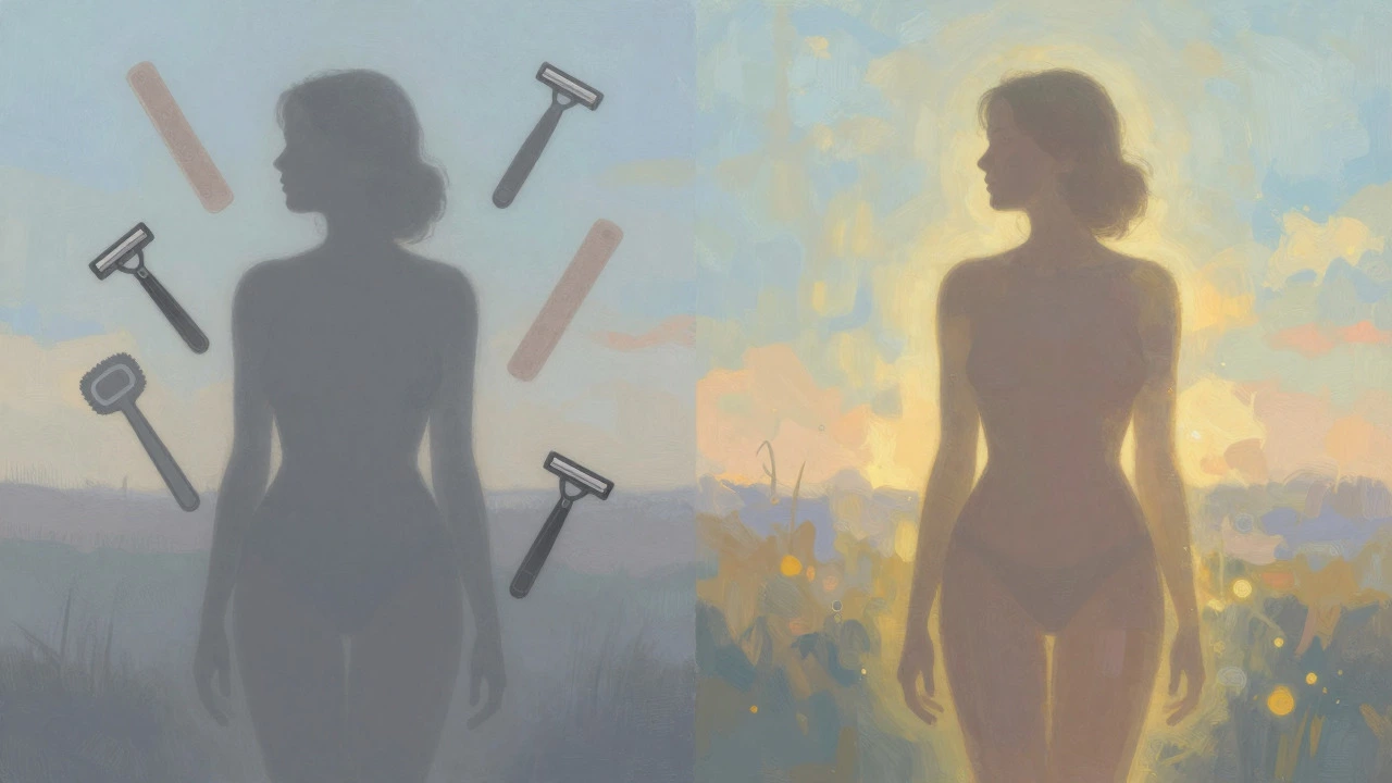 Artistic depiction of body autonomy and personal grooming choices.