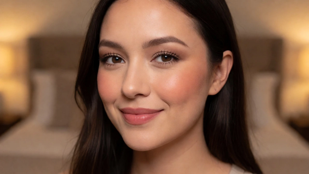 Natural beginner makeup look with soft blush and defined eyes