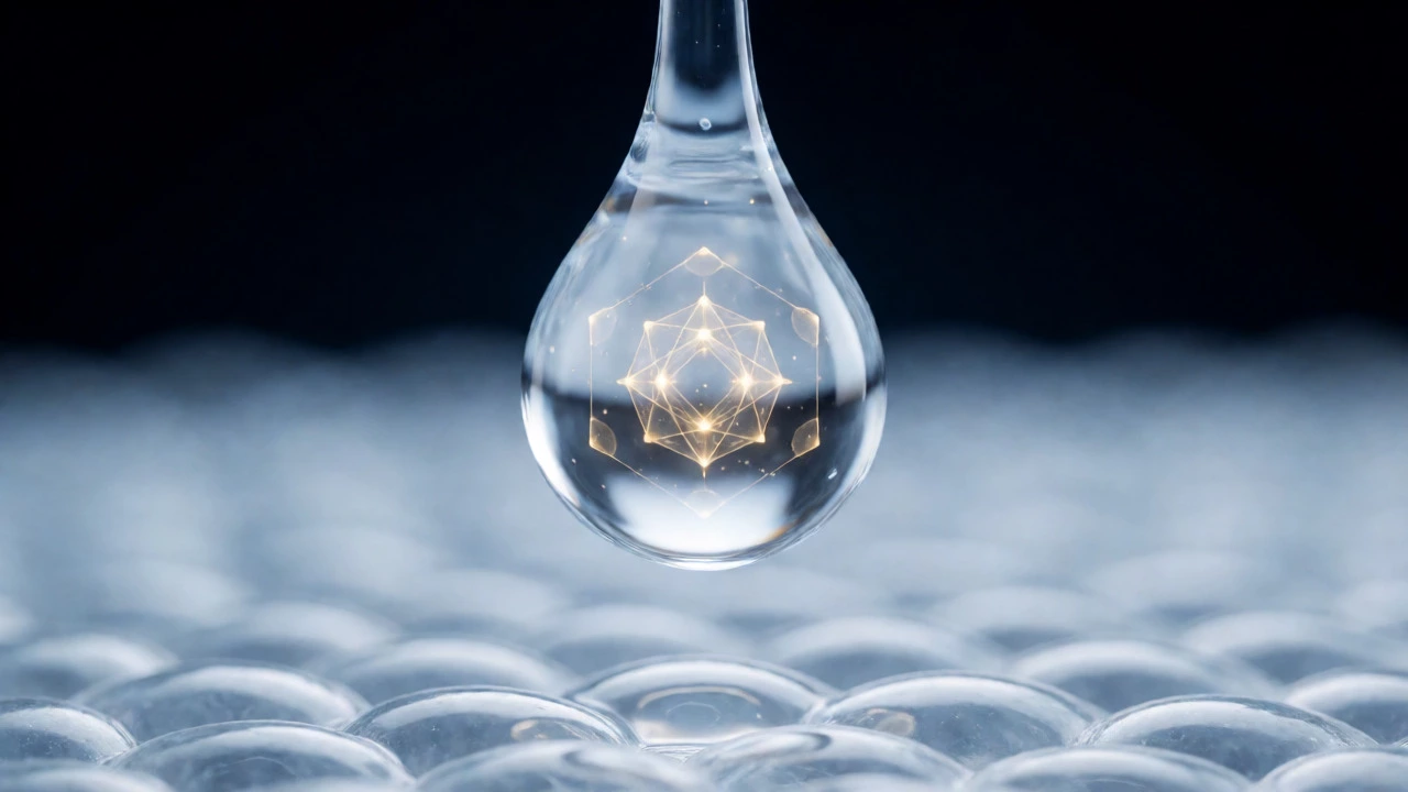 Serum droplet over microscopic skin cell structure