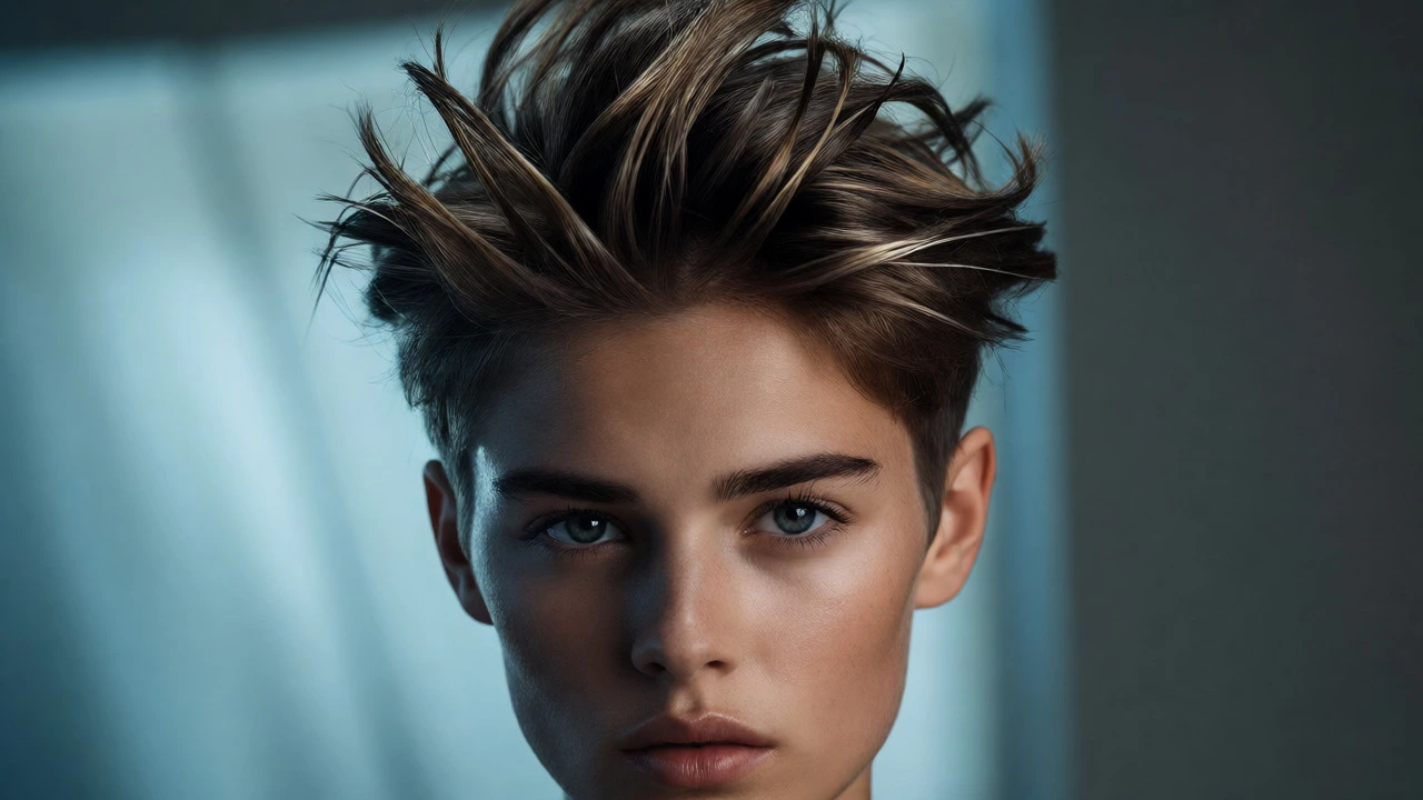 Model with a textured pixie cut featuring high volume at the crown