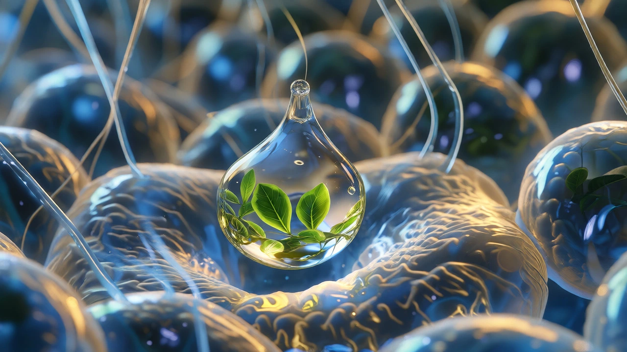 Serum drop reflecting nature over cellular structure